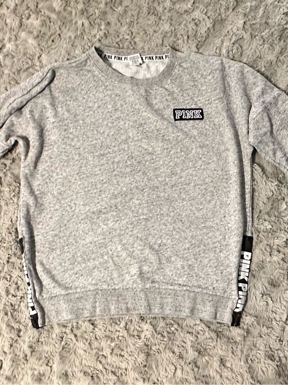 PINK Victoria's Secret Light Gray Crewneck Sweatshirt with Logo Tape
